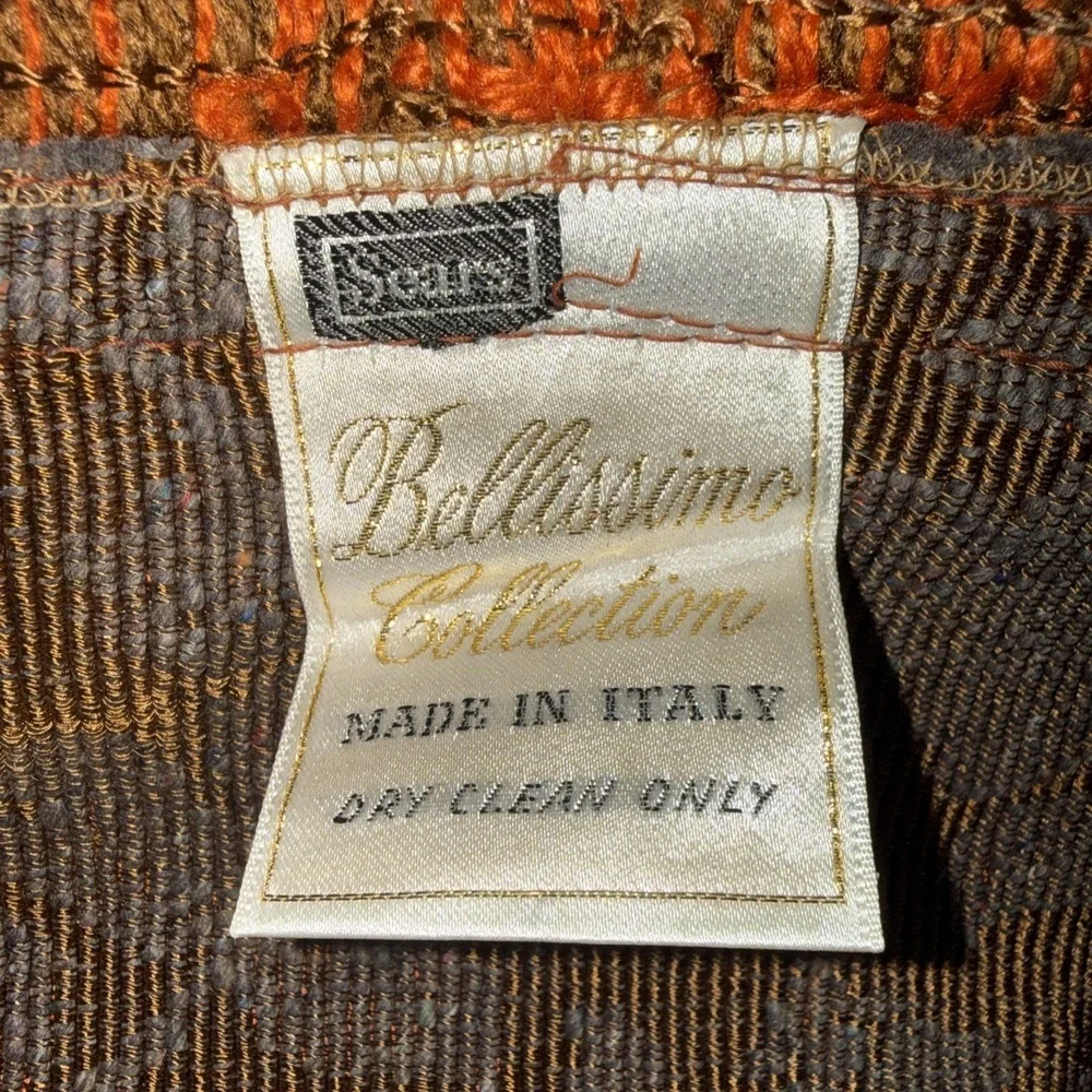 Vintage MCM Orange Brown Table Cover Sears Bellissimo Italy 72 In Round Fringe